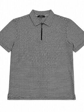 Magaschoni Black & White Houndstooth Zip-Up Polo Sweater